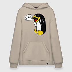 Толстовка-худи оверсайз Пингвин: Linux цвета миндальный — фото 1