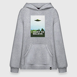 Толстовка-худи оверсайз I WANT TO BELIEVE, цвет: меланж
