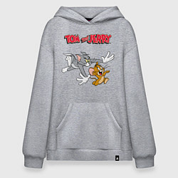 Толстовка-худи оверсайз Tom & Jerry цвета меланж — фото 1