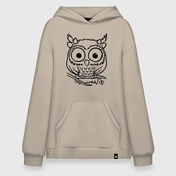 Толстовка-худи оверсайз Сова скетч, цвет: миндальный