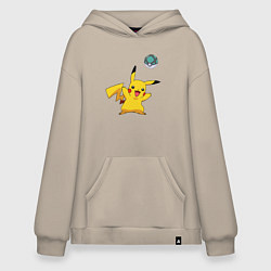 Толстовка-худи оверсайз Pokemon pikachu 1, цвет: миндальный