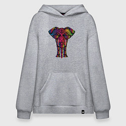 Толстовка-худи оверсайз  Слон с орнаментом, цвет: меланж