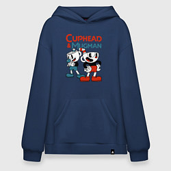 Толстовка-худи оверсайз Cuphead & Mugman, цвет: тёмно-синий