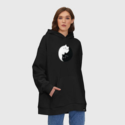 Толстовка-худи оверсайз Инь Ян Котики, цвет: черный — фото 2