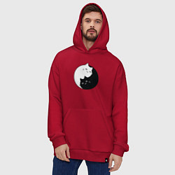 Толстовка-худи оверсайз Инь Ян Котики, цвет: красный — фото 2