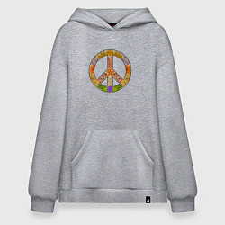 Толстовка-худи оверсайз Peace and flowers, цвет: меланж