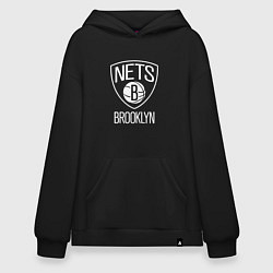 Толстовка-худи оверсайз Бруклин Нетс логотип, цвет: черный