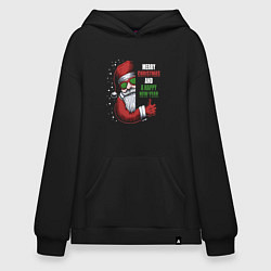 Толстовка-худи оверсайз Merry Christmas and Happy New Year!, цвет: черный