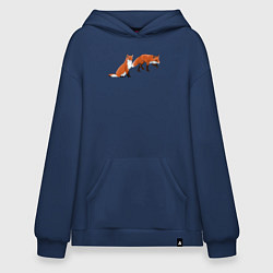 Толстовка-худи оверсайз Акварельные лисы пара, цвет: тёмно-синий