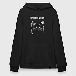 Толстовка-худи оверсайз System of a Down Рок кот, цвет: черный