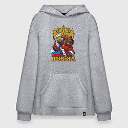 Толстовка-худи оверсайз Хоккей - Russia, цвет: меланж