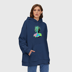 Толстовка-худи оверсайз Gorgon Medusa Vaporwave Neon, цвет: тёмно-синий — фото 2