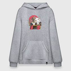 Толстовка-худи оверсайз Котик Самурай Samurai Cat Japanese art, цвет: меланж
