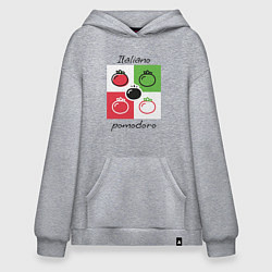 Толстовка-худи оверсайз Italiano Pomodoro, любовь к Италии, пицце и томата, цвет: меланж