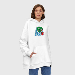 Толстовка-худи оверсайз Frog Pepe мем, цвет: белый — фото 2