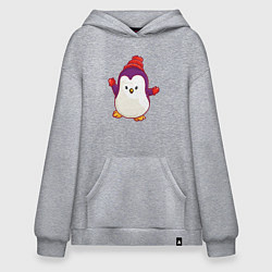 Толстовка-худи оверсайз Пингвин в шапке, цвет: меланж