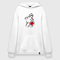 Толстовка-худи оверсайз Силуэт кролика с японским цветком, цвет: белый