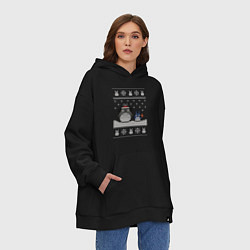 Толстовка-худи оверсайз Новогодние тоторики - ugly sweater, цвет: черный — фото 2
