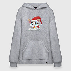 Толстовка-худи оверсайз Милый Санта-Кот, цвет: меланж