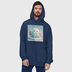 Толстовка-худи оверсайз Толстый снежный котик пастельные цвета, цвет: тёмно-синий — фото 2