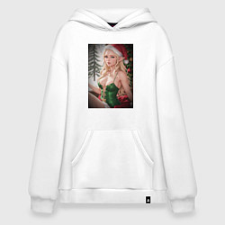 Толстовка-худи оверсайз Новогодняя эльфийка, цвет: белый