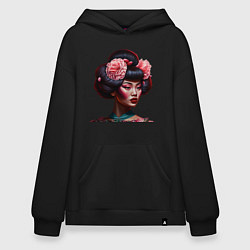 Толстовка-худи оверсайз Японская красотка, цвет: черный