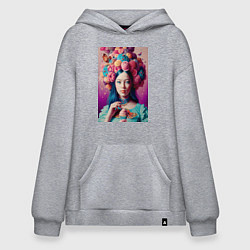 Толстовка-худи оверсайз Сладкая женщина и пирожные - нейросеть, цвет: меланж
