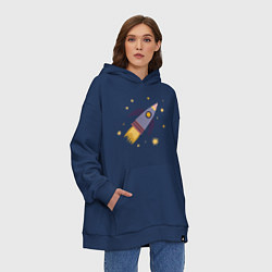 Толстовка-худи оверсайз Космическая ракета и звезды, цвет: тёмно-синий — фото 2