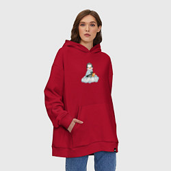 Толстовка-худи оверсайз Пингвин на облаке, цвет: красный — фото 2