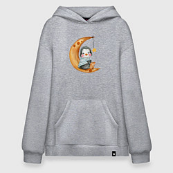 Толстовка-худи оверсайз Пингвин на месяце, цвет: меланж