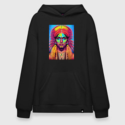 Толстовка-худи оверсайз Индеец в стиле поп-арт, цвет: черный