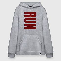 Толстовка-худи оверсайз Run большая вертикальная надпись, цвет: меланж