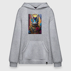 Толстовка-худи оверсайз Cat in a steampunk costume - neural network, цвет: меланж