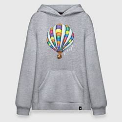 Толстовка-худи оверсайз Яркий воздушный шар белая надпись, цвет: меланж