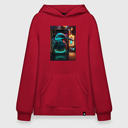 Толстовка-худи оверсайз Зимородок киберпанк, цвет: красный