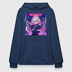 Толстовка-худи оверсайз Милая аниме девушка-ангел в школьной форме, цвет: тёмно-синий