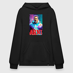 Толстовка-худи оверсайз Super Arnold Schwarzenegger - Arni ai pop art, цвет: черный