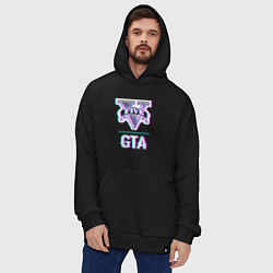 Толстовка-худи оверсайз GTA в стиле glitch и баги графики, цвет: черный — фото 2