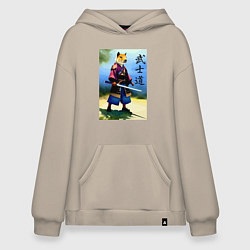 Толстовка-худи оверсайз Капибара-самурай - бусидо - акварель, цвет: миндальный