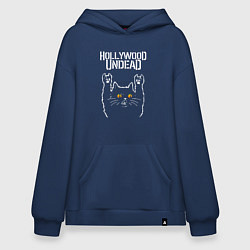 Толстовка-худи оверсайз Hollywood Undead rock cat, цвет: тёмно-синий
