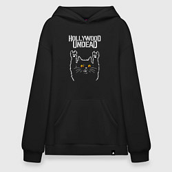 Толстовка-худи оверсайз Hollywood Undead rock cat, цвет: черный