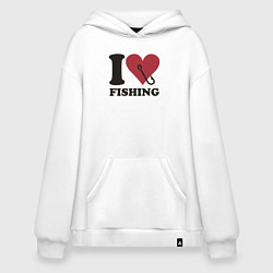 Толстовка-худи оверсайз I love fishing, цвет: белый