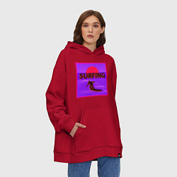 Толстовка-худи оверсайз Сёрфинг в стиле киберпанк, цвет: красный — фото 2