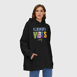 Толстовка-худи оверсайз  Good vibes only, цвет: черный — фото 2