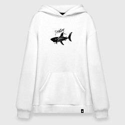 Толстовка-худи оверсайз Трайбл акула с надписью shark, цвет: белый