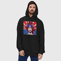 Толстовка-худи оверсайз Девушка в солнечных очках на фоне океана в стиле п, цвет: черный — фото 2