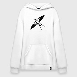 Толстовка-худи оверсайз Ласточка парит трафарет, цвет: белый