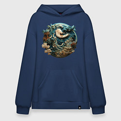Толстовка-худи оверсайз Китайский дракон в круге, цвет: тёмно-синий