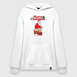 Толстовка-худи оверсайз Санта на крыше, цвет: белый