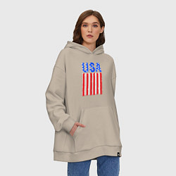 Толстовка-худи оверсайз America flag, цвет: миндальный — фото 2